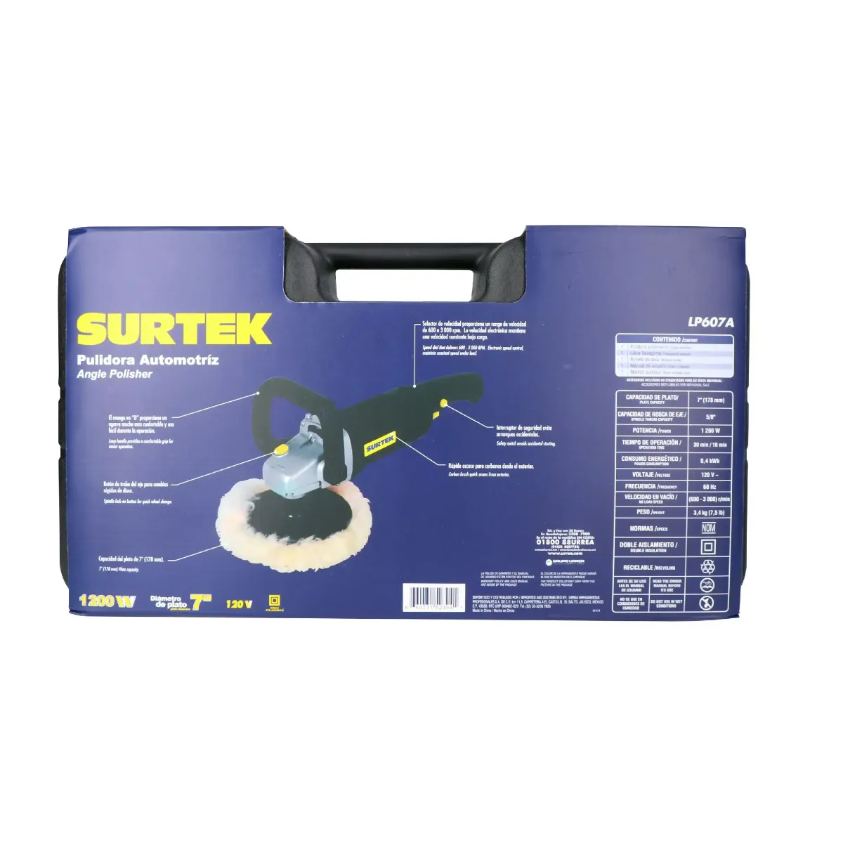 Pulidora angular 7" 600 - 3000 RPM1200 W, 120 V